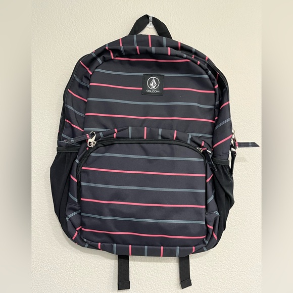 NWT Volcom Black and Pink Striped Backpack - Picture 1 of 7